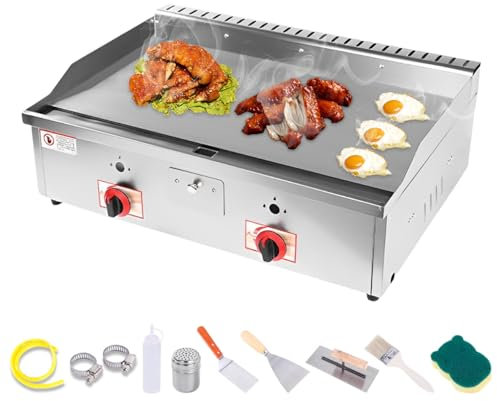 Profesional Plancha de Gas Butano, Plancha Acero inoxidable 73 x 40 cm Protector contra Salpicaduras Cajón Drenaje para Grasa portátil para Adecuado para restaurantes bares familia cámping (73 X 40cm)