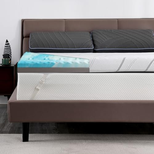 Surmatelas extra ferme de 10,2 cm avec housse en soie glacée, gel rafraîchissant de qualité supérieure + mousse à mémoire de forme haute densité en bambou, ferme à extra ferme pour soulager la douleur