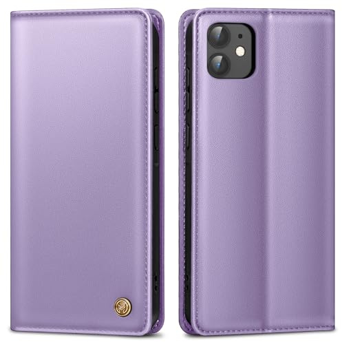 AIMOYU Funda para iPhone 11, funda de piel premium para iPhone 11, funda tipo cartera, tarjetero, función atril, plegable, funda para iPhone 11, color lila