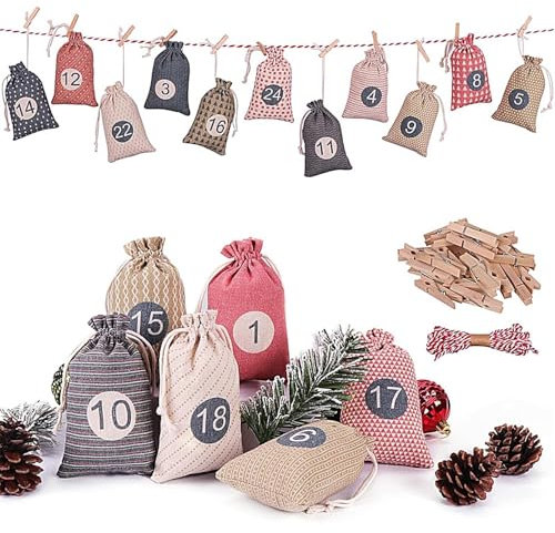 Calendrier De L Avent A Remplir Soit Meme 2024, Sacs De Calendrier De L'Avent Pour Enfant, Calendrier De L'Avent À Faire Soi-même Avec 24 Sacs, Pochon Pochette Calendrier De L'Avent Cadeau Decoration