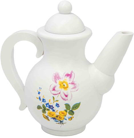 Seiffener Volkskunst | Räuchermännchen Räucherfigur | Räucherkanne Kaffeekanne Kanne | Erzgebirgische Volkskunst | Höhe 12 cm | mit Blümchen