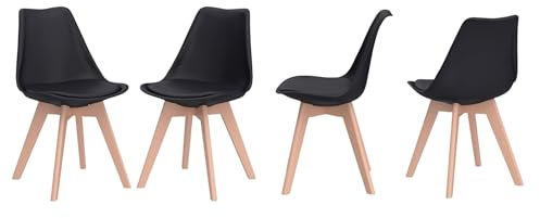 sinlikon Lot de 4 chaises de salle à manger scandinaves, ergonomiques, pieds en bois massif et coussin en mousse souple, noir