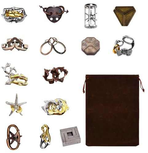 Moorstdel 15pcs klassisches Metall -Lock -Puzzle,Metallpuzzle Metallknobellei Geduldsspiele IQ Spiele Geduldspiel,Metal Puzzle Geschicklichkeitsspiel Spielzeug Geschenk Set für Erwachsene Jugendliche