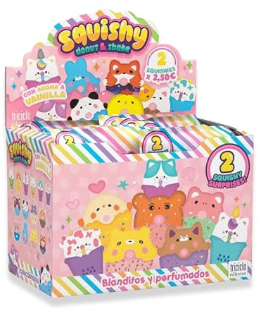 Squishy Donut & Shake, Spielzeug in Form von Donuts und Milchshake, Slow Rising Effekt, weich, duftend, Antistress-Spielzeug, Kawaii-Stil, Box mit 8 Beuteln und 16 Squishies.