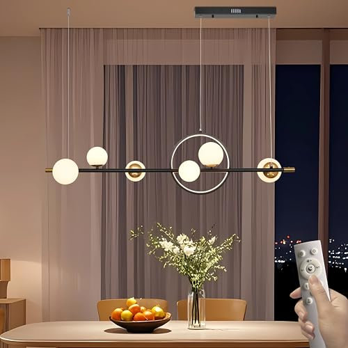 JHYPVII LED Pendelleuchte Esstisch Dimmbar, Modern Esstischlampe Hängend 120 cm mit Fernbedienung, Hängelampe Schwarz Metall Rund 66 W mit Acryl Lampenschirm, Esszimmerlampe Hängend Höhenverstellbar