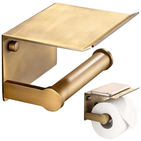 Dorccsi Toilet Roll Holder Vintage Gold Wall Mount Space Aluminium Toilet Paper Holder with Shelf for Phone, Essential Oil, Wipe for Bathroom Bathroom Accessories Paper Roll