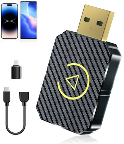 FLITI Adaptateur CarPlay sans Fil, 2025 Wireless CarPlay pour Voiture avec Câble d'extension Type-C et USB A-C, Dongle Convertir Le Filaire en sans Fil pour Les, Plug and Play, Doré