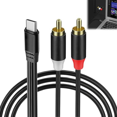 Huybaa Cable USB-C 2 RCA Audio, Tipo C Macho a 2 RCA Macho USB-C Línea de audio Compatible para Huawei Samsung, Xiaomi OnePlus y más teléfonos móviles y computadoras portátiles con interfaz tipo C