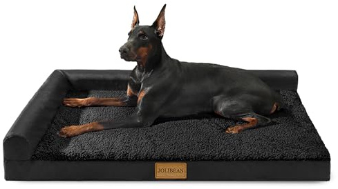 Jolibean Orthopädisches Hundebett Grosse Hunde, 122x76cm,Schwarz | Egg-Crate Schaumstoff Komfort Unterstützung Hundematte,Waschbarer Hülle Mit Kissen, Wasserdicht Rutschfest