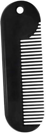 Schwarz Portabler Bartkamm 7,8x2,4x0,1cm, für Herren aus Zinklegierung | Simple Ausführung, Handlich für Unterwegs, zum Kämmen und Stylen von Bart und Haarpartien