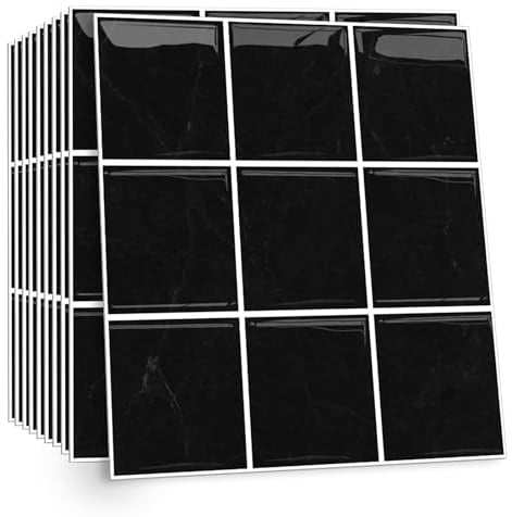 Celestdeco 2D Black Tile Decals 10 Pack Self Adhesive Kitchen Bath 30x30cm