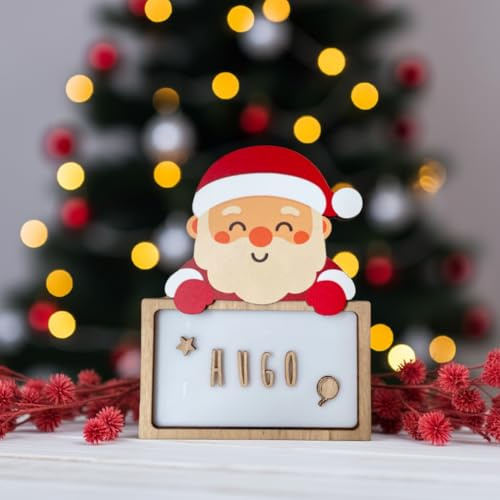 WONDEE Vintiun Adornos Navidad Personalizados de Madera, Lámpara Personalizada Bebé e Infantil Quitamiedos de Papá Noel - Adorno y Decoración Navidad Personalizable para el Hogar, Árbol o Habitación