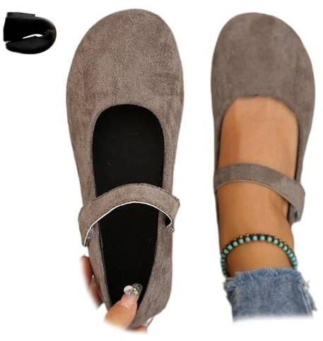 Ballerines orthopédiques Mary Jane en daim pour femme, confortables, larges, décontractées, douces, rondes, plates, légères, noires, chaussures Mary Jane, marron, 39 EU