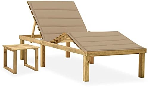 Frdhee Sonnenliege Bodenliege,Garten-Sonnenliege mit Tisch und Auflage Kiefer Imprägniert,Kippliege für Camping,Garten,Pool