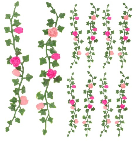 Angoily 10pcs Miniature Rose Flower Vine Dollhouse Floral Decorations Micro Landscape Fake Plant Accessories for Fairy Garden and Dollhouse Scenery