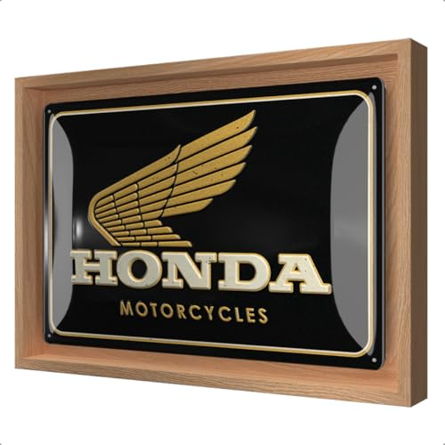 Nostalgic-Art Honda Blechschild im Holzrahmen, N-Frame M (24 x 33,5 x 3,5 cm), MC - Motorcycles Gold Design, Original-Lizenzprodukt (OLP)