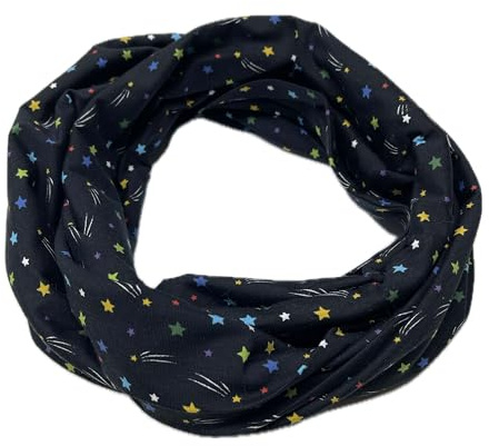 Landhuis Handmade Loop Schal Damen schwarz mit bunten Sternen – Baumwoll Jersey Schlauchschal leicht elastisch – modischer Damen Schal