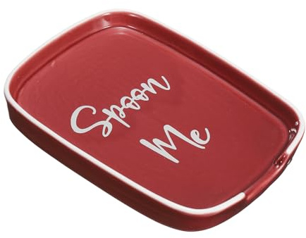 sourcing map Ceramic Spoon Rest for Stove Top, 5.8 Inch Spoon Holder Heat Resistant Utensil Rest for Spatula Ladle Dishwasher Safe Home Coffee Bar Kitchen Decor and Accessories, Red