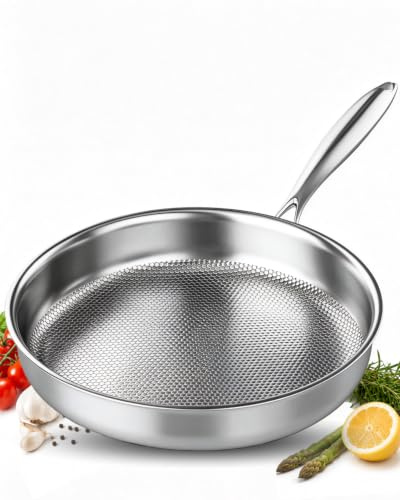 Abijan 18/10 Stainless Steel Frying Pan 30cm, 5-Ply Titanium Pan Uncoated