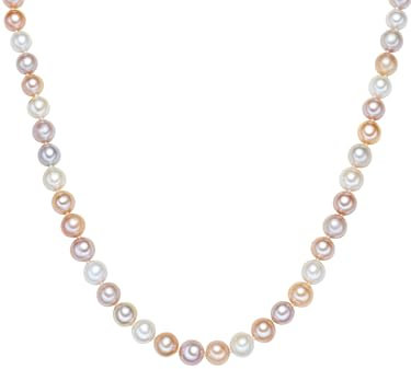 Valero Pearls Damen-Kette Hochwertige Süßwasser-Zuchtperlen ca. 10 mm Rund weiß/apricot/flieder 925 Sterling Silber Perlenkette mit echten Perlen