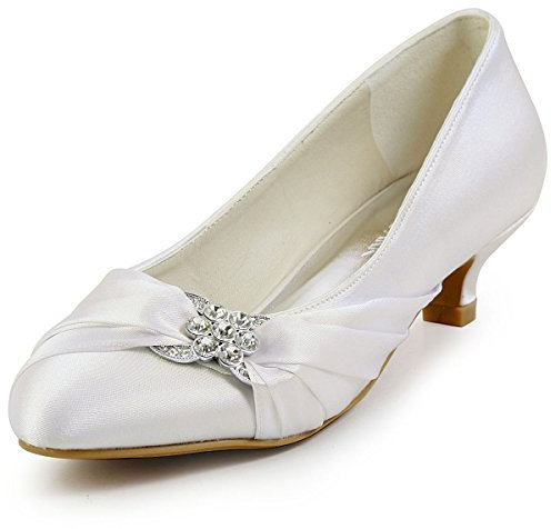 Elegantpark EP2006L Ivory Satin Niegriger Absatz Strass Kleine Round Zehen Damen Brautschuhe Gr.40 (UK7)