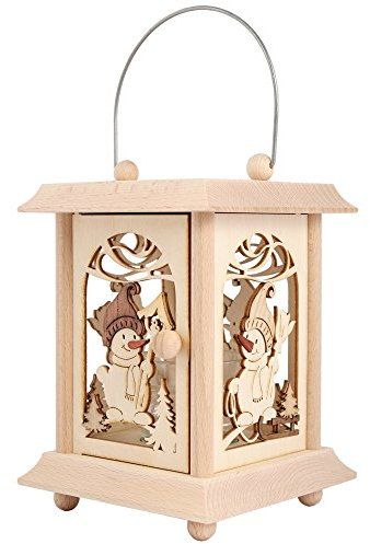Drechslerei Kuhnert Tischlaterne/Teelichthalter - Motiv: Schneemann aus Edelholz - Maße: 11,5 x 11,5 x 17cm - Made in Germany