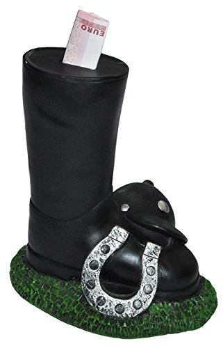 alles-meine.de GmbH XL Spardose Reitstiefel mit Reithelm/Hufeisen - stabile Sparbüchse aus Kunstharz mit Schlüssel - Sparschwein lustig witzig Pferd Pferde - Reisekasse Urlaub ..