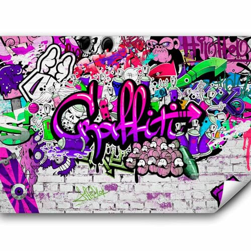 Papier peint murando panoramique artistique 250x175 cm - Revêtement mural décoration salon - Design moderne - Brique artistique violet graffiti urbain mural texture fond f-A-0348-a-c