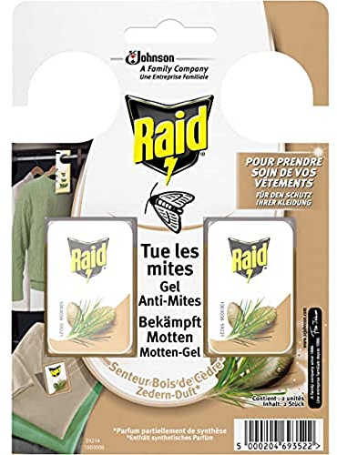 Raid (Paral) Motten-Gel, Mottenschutz für den Kleiderschrank, Mottenfalle mit Zedern-Duft, 3er Pack (3 x 2 Stück)