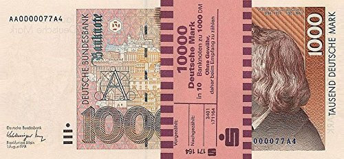*** 10 x 1000 DM, Deutsche Mark, Geldscheine 1991, mit Banderole - Reproduktion ***