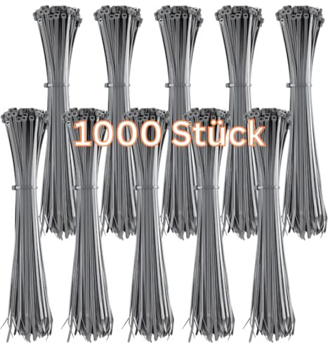 Gocableties - Fascette Plastica Grigie - 300 mm x 4,8 mm - 1000 Pezzi - Fascette Elettricista