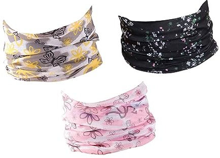 Hilltop 3x Motorrad Multifunktionstuch, Kopftuch, Halstuch, Bandana 3-er Set in ausgewählten Designs, Schlauchtuch für Damen und Herren, 3er Set:pink flowers