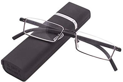 KoKoBin Lesebrille mit Ultraleichtem TR90 Rahmen Lesehilfe Halbbrille aus Metallrahmen mit Halbrahmen Sehehilfe mit Brillenetui für Damen und Herren(Schwarz,+1.5
