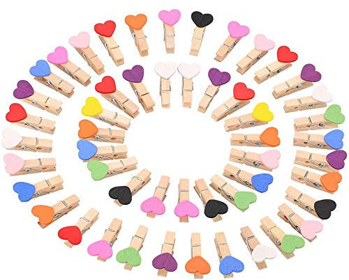 LIZHIGE Mollette Legno,100 Pezzi mollette di Carta per Foto,Naturale Mollette Legno Mollette in Legno a Forma di Cuore Usato per Foto Biglietti Matrimonio Scrapbooking DIY Decorazione da Giardino