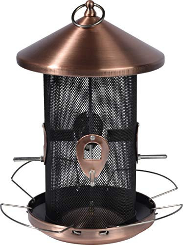 dobar 11517 Große Futtersäule - Vogelfutterspender in Kupferoptik - Futterstation aus Metall zum Hängen - Vogelfuttersäule für Sämereien -Futterspender für Wildvögel - 20 x 20 x 32 cm - Kupfer