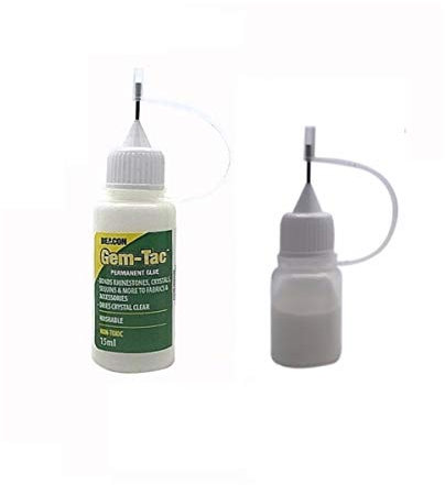 World of Sparkles Gem-Tac Glue Needle Precision Tip Bottle White Professional Rhinestone Glue, 15ml