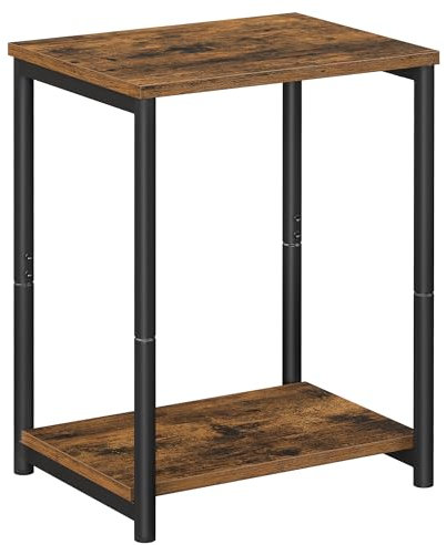 VASAGLE Side Table, Bedside Table, End Table with Storage Shelf, Steel Frame, for Living Room, Sitting Room, Bedroom, Industrial, Rustic Brown and Black LET271B01