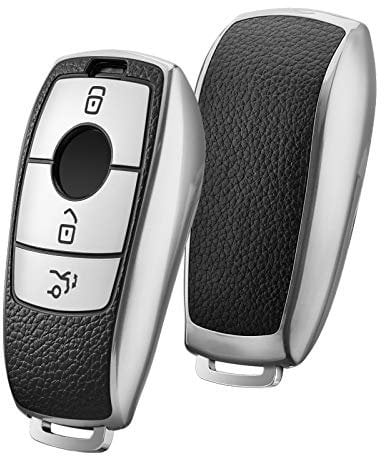 OATSBASF Autoschlüssel Hülle Geeignet für Mercedes Benz,Schlüsselhülle Cover für E Klasse 2017 S Klasse 2018 TPU Silicone Leather Texture Schutzhülle (P-Silber)