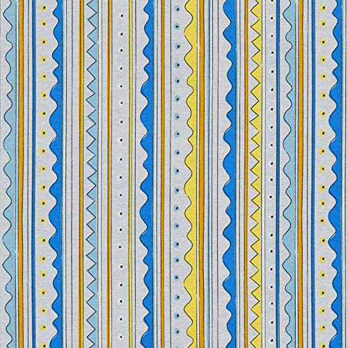 Stoff Wellen Streifen Bunt – Baumwollmischgewebe Meterware 140 cm breit – maritimes Design in Blau, Gelb & Weiß – robust & pflegeleicht