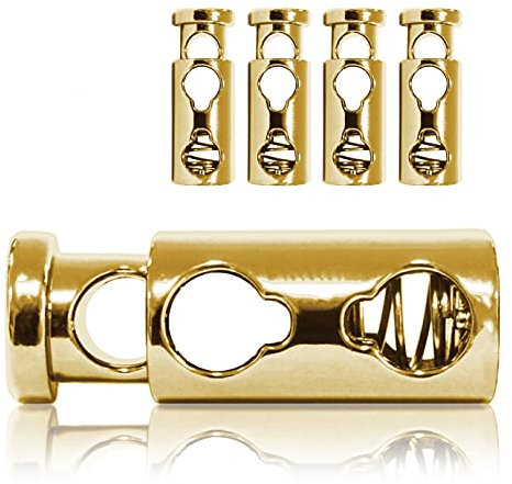 Kordel-Stopper Metall, Set aus 4 Stück, Kordel-Klemme, gerade Form (Doppel-Loch) 33mm lang für Seile, Jacken, Hand-Taschen, Farbe: Gold