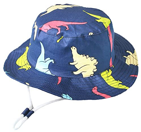 Malaxlx Unisex Kinder Sonnenhut Dinosaurier Blau Fischerhut Sommerhut für 4-8 Jahre Mädchen Jungen