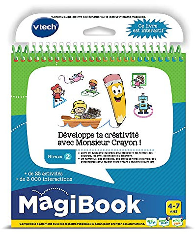 VTech - MagiBook, Livre Éducatif Enfant Niveau 2 Développe ta Créativité avec M. Crayon, Pages Illustrées et Interactives, Cadeau Garçon et Fille de 4 Ans à 7 Ans - Contenu en Français