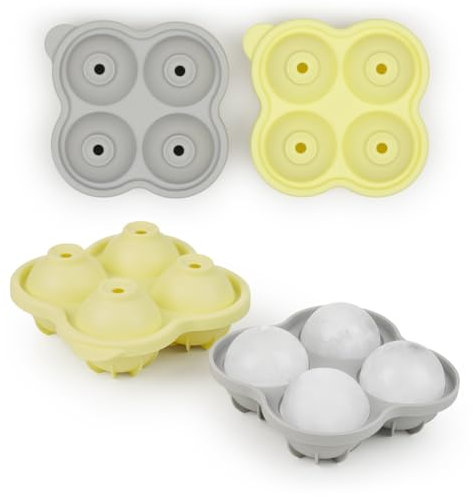 Blumtal Silikon Eiskugelform 2x4er XXL - Eiswürfel Rund Ø 5 cm - Runde Eiswürfelform 2x - BPA freie Silikonform Eiswürfel groß&rund - Ice Ball Maker - Eiskugelformer 2x - Ultimate Grey und Yellow