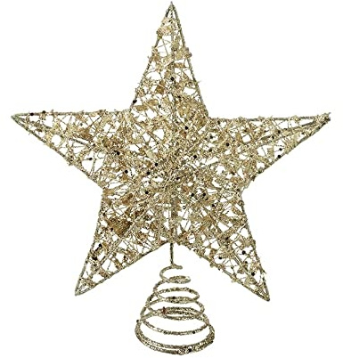 Gold Star Christmas Tree Topper 22 cm Lightweight Glitter Shimmer