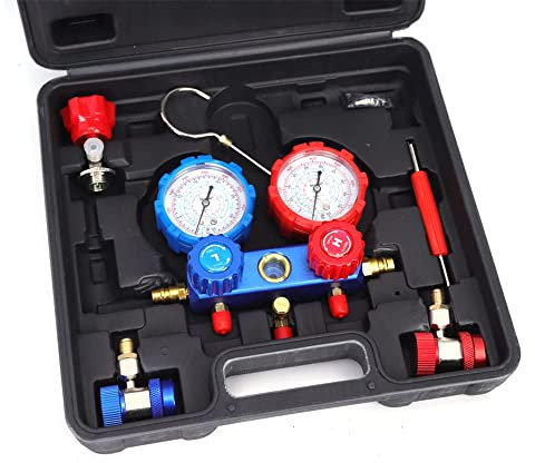 DiLiBee 2 Wege Monteurhilfe Klimaanlage Manometer Set, Manifold Gauge Messgerät Set für R134a, R22, R12, R410a,R404a und R502, HVAC/Auto AC Kältemittelaufladung
