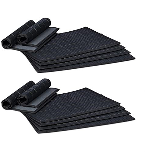 Relaxdays 6 teiliges Tischset, Platzdeckchen aus Bambus, Rutschhemmende Unterseite, Platzset abwischbar, 30 x 45 cm, schwarz