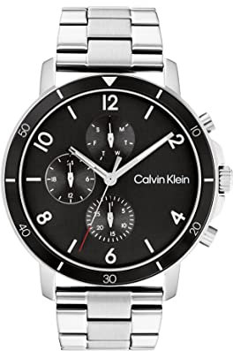 Calvin Klein Multi Zifferblatt Quarz Uhr für Herren Kollektion Gauge Sport mit Silbernes Edelstahlarmband - 25200067