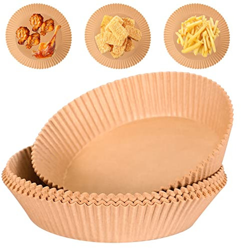 Webake Carta Forno per Friggitrice ad Aria 50 pezzi rivestimento in carta pergamena rotonda 24 cm antiaderente per friggitrice ad aria, forno, microonde, 4,2 a 8 litri friggitrice ad aria