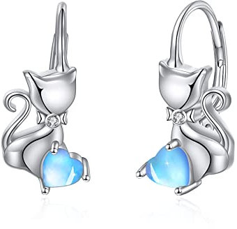 Katze Ohrringe Sterling Silber Mondstein Katze Ohrringe Schmuck Geschenke für Damen Teenager Mädchen Katzenliebhaber