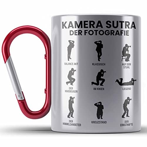 Trendation - Fotograf Edelstahl Tasse Karabiner Zubehör Fotografie Geschenk Fotografieren Karabiner Edelstahl Tasse Karabiner Edelstahl Geschenkideen Lustiger Spruch Kamera Sutra (Rot)